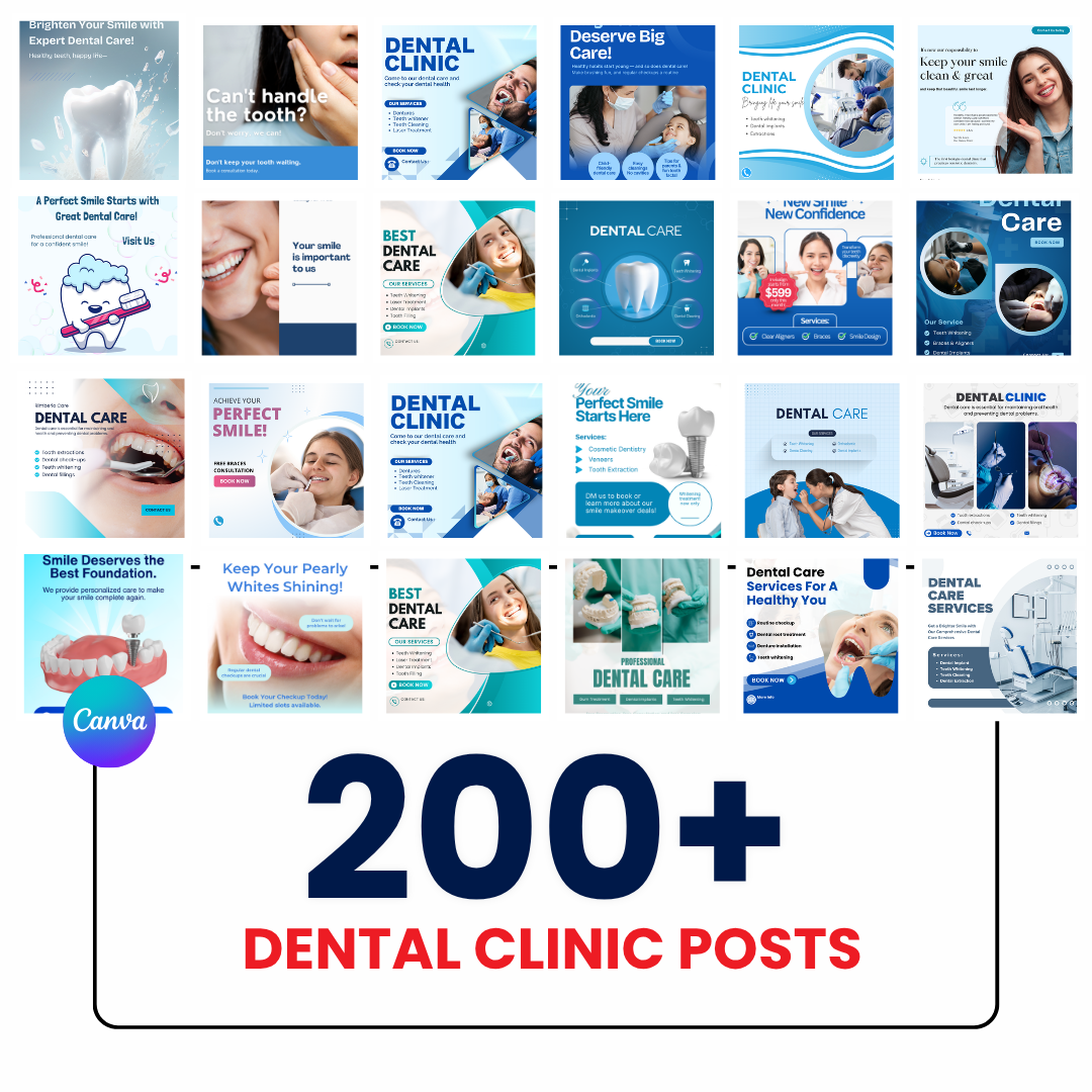 🦷 200+ Dental Posts Bundle (Ready-to-Post | Canva Editable)