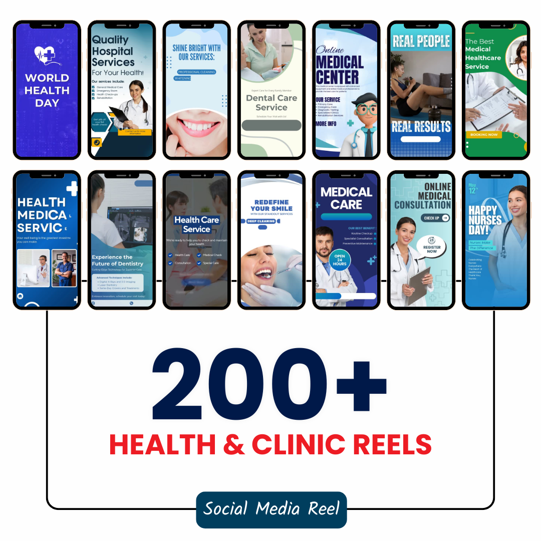 250+ Health & Clinic Reels (Canva Editable)