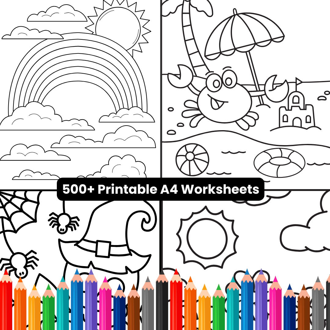 300+ Creative Drawing & Colouring Worksheets for Kids 🎨 (A4 Printable)