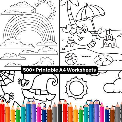 300+ Creative Drawing & Colouring Worksheets for Kids 🎨 (A4 Printable)
