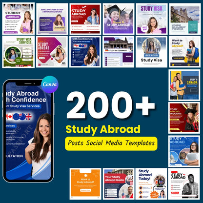 200+ Study Abroad Social Media Posts (Canva Editable)