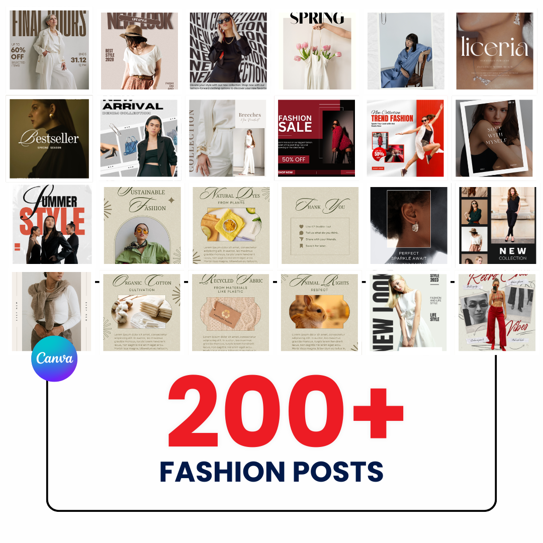 200+ Fashion Social Media Posts (Canva Editable)