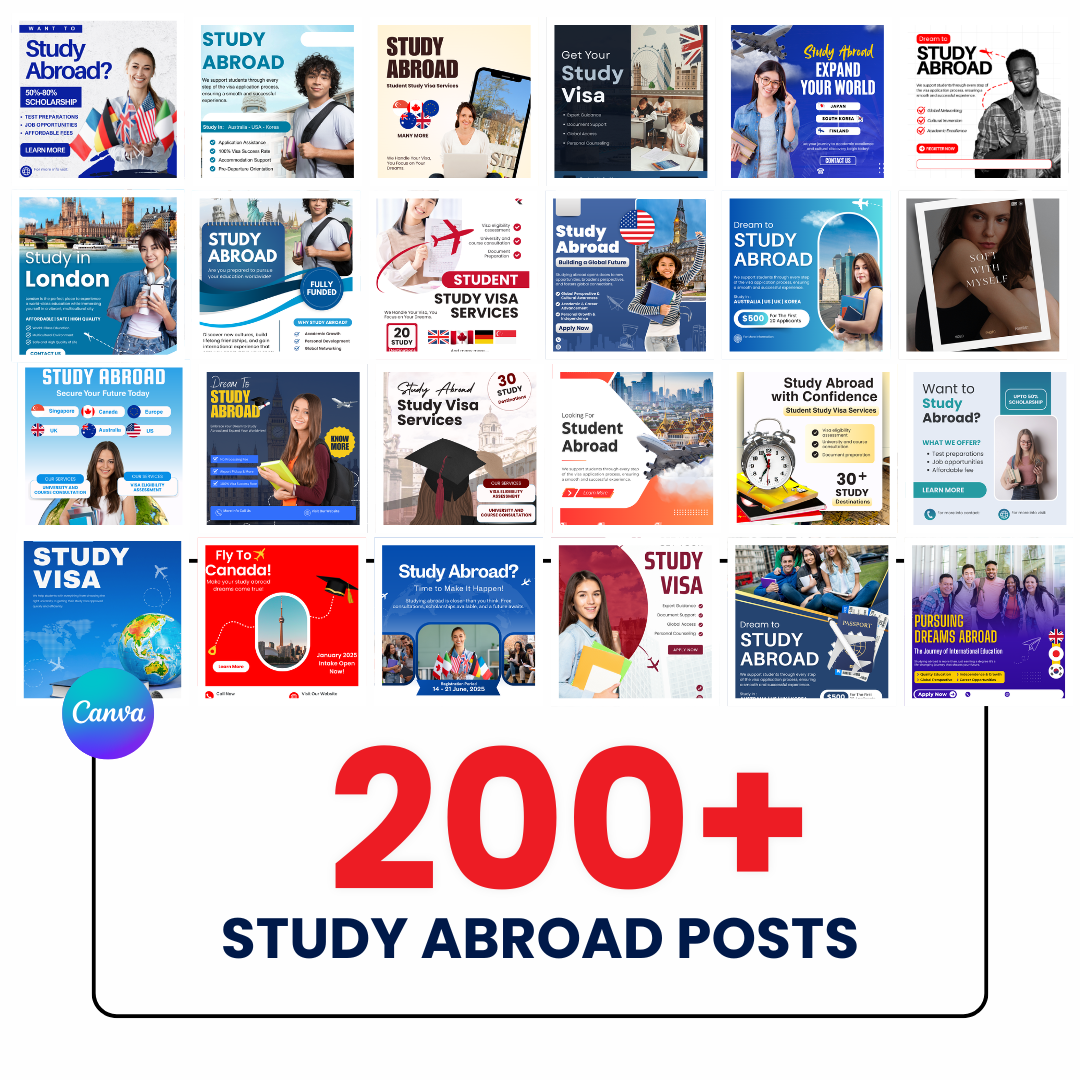 200+ Study Abroad Social Media Posts (Canva Editable)