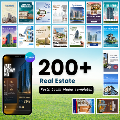 🏡 200+ Real Estate Social Media Posts (Canva Editable)