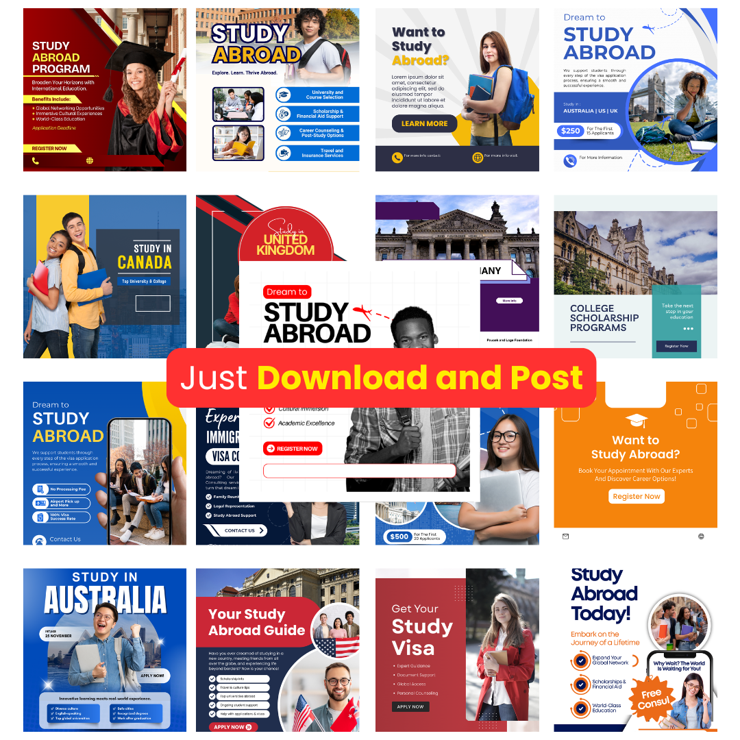 200+ Study Abroad Social Media Posts (Canva Editable)