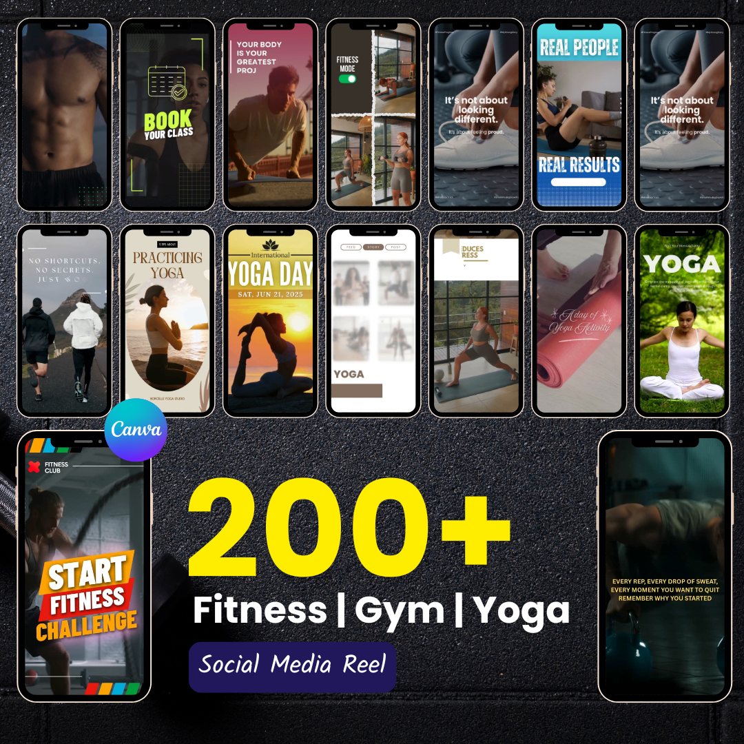 🔥 200+ Fitness | Gym | Yoga Reels (Canva Editable)