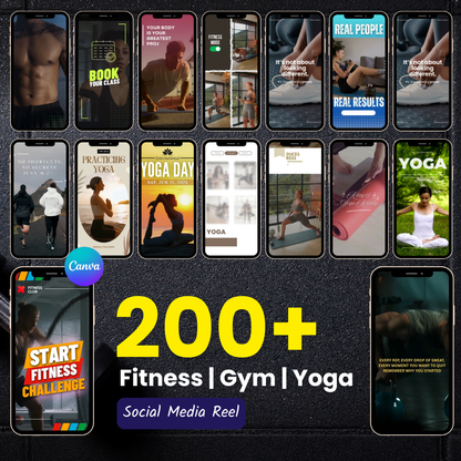 🔥 200+ Fitness | Gym | Yoga Reels (Canva Editable)