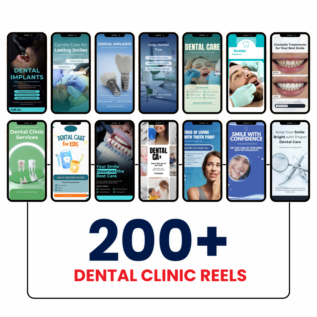 🦷 200+ Dental Reels Bundle (Editable Canva Videos)