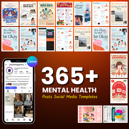 💚 365+ Mental Health Templates Bundle (Editable & Ready-to-Post)
