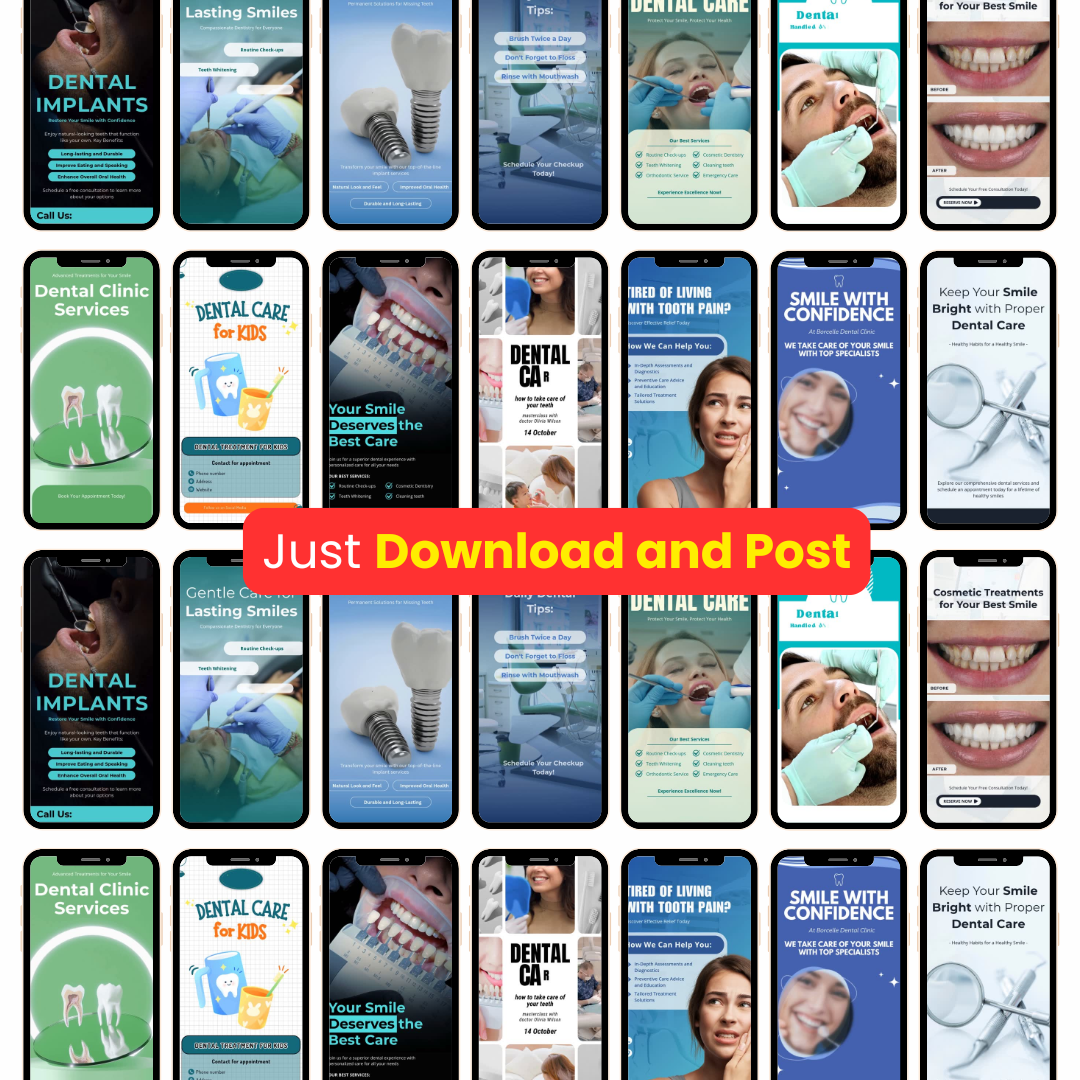 🦷 200+ Dental Reels Bundle (Editable Canva Videos)