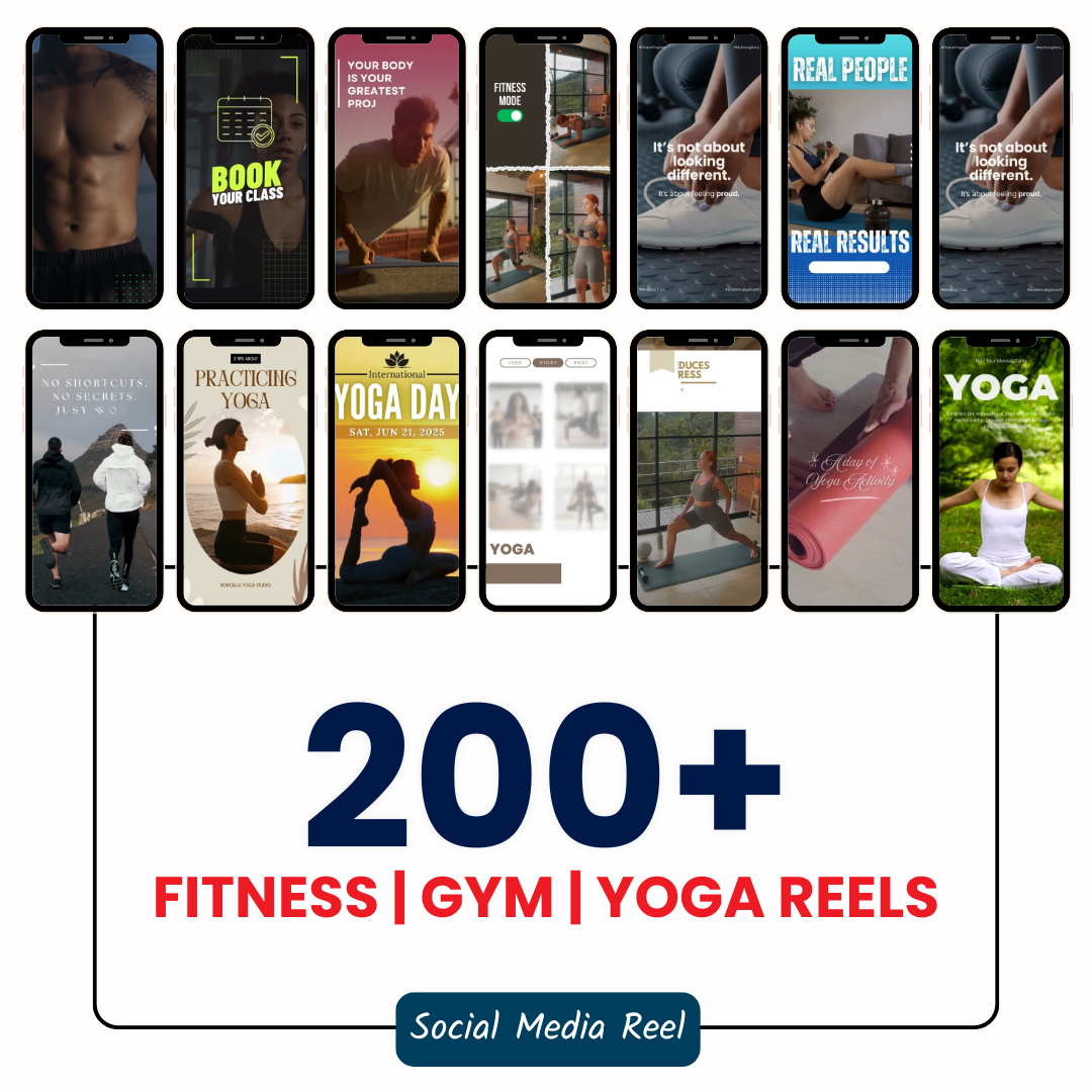 🔥 200+ Fitness | Gym | Yoga Reels (Canva Editable)