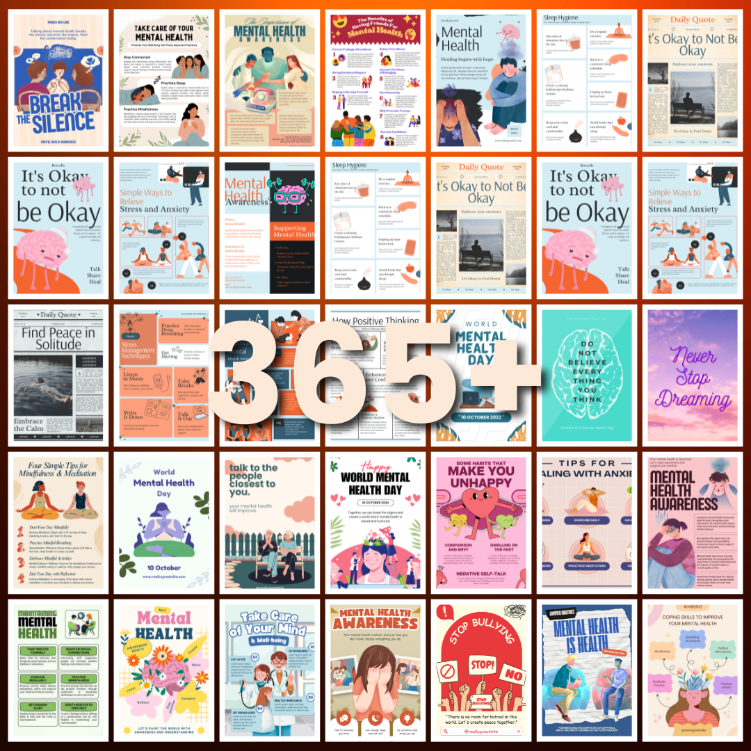 💚 365+ Mental Health Templates Bundle (Editable & Ready-to-Post)