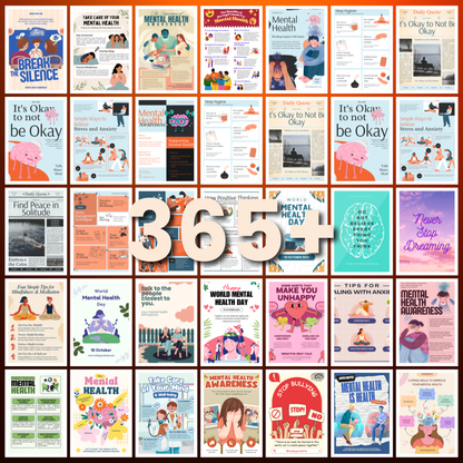 💚 365+ Mental Health Templates Bundle (Editable & Ready-to-Post)