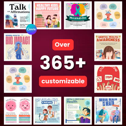 💚 365+ Mental Health Templates Bundle (Editable & Ready-to-Post)