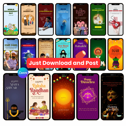 🎉 150+ Festival & Observance Day Reels (Ready-to-Post | Canva Editable)