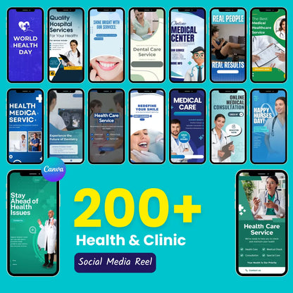 250+ Health & Clinic Reels (Canva Editable)