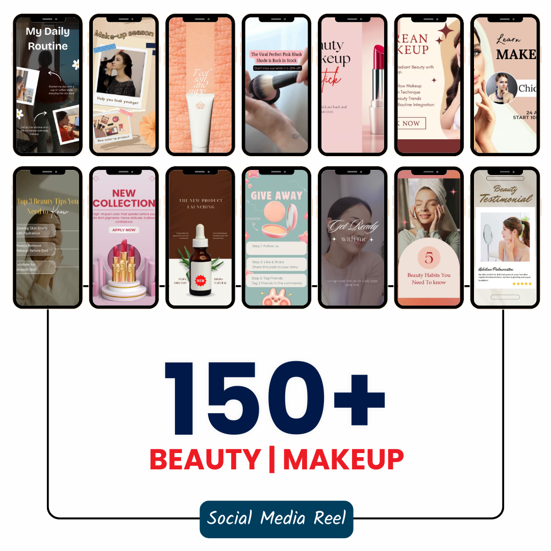 💄 150+ Beauty Reels (Ready-to-Post | Canva Editable)