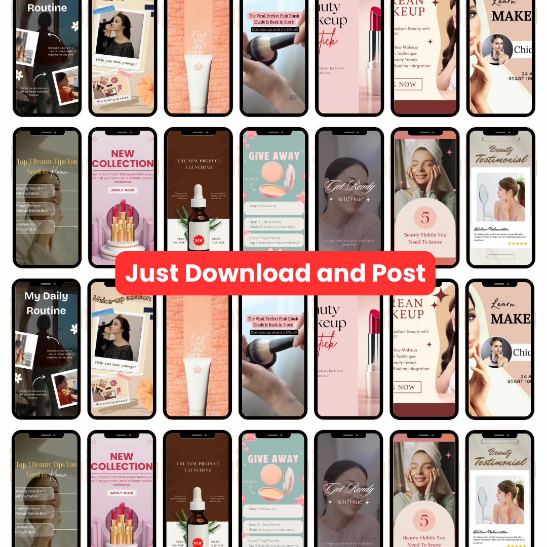 💄 150+ Beauty Reels (Ready-to-Post | Canva Editable)