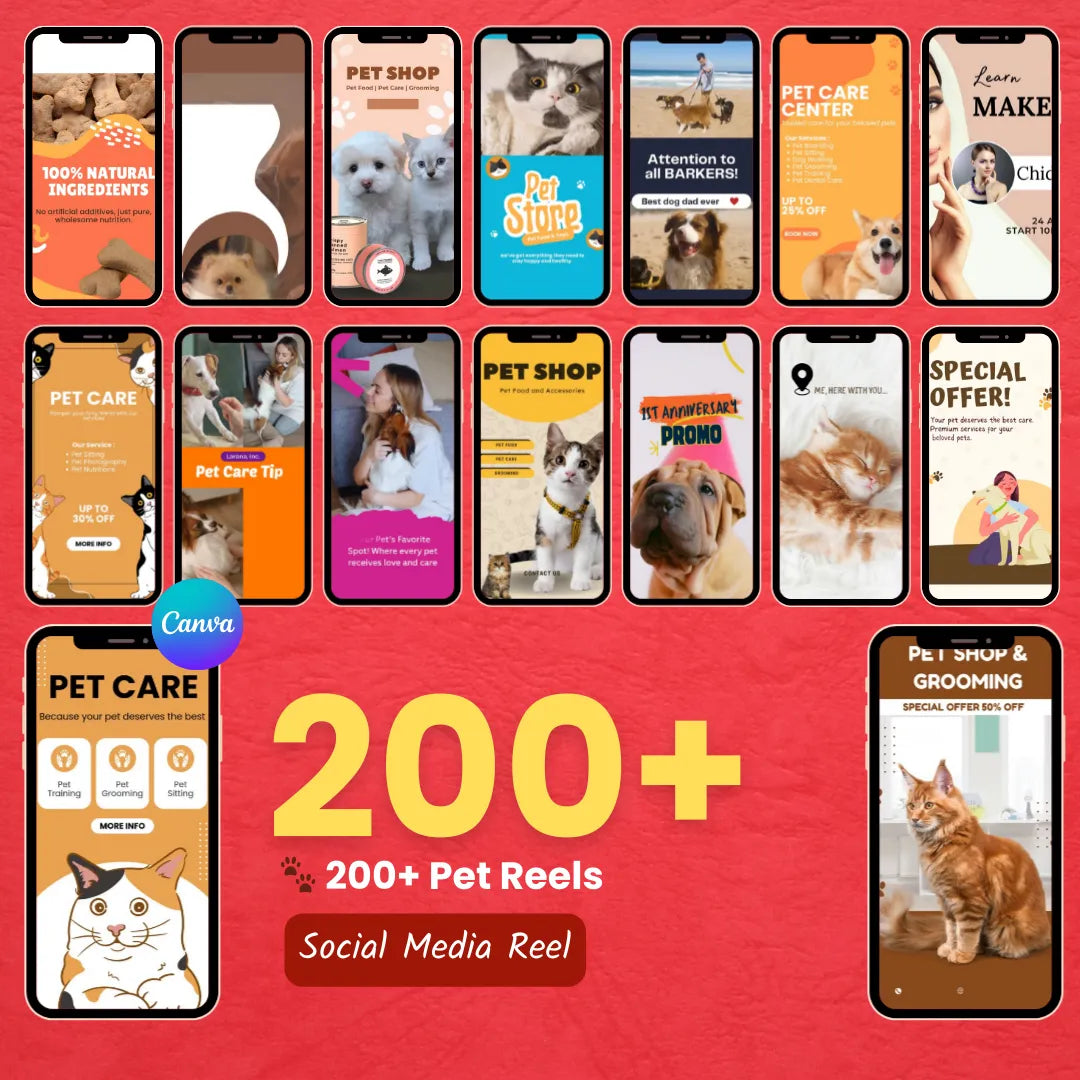 🐾 200+ Pet Reels Pack (Canva Editable)