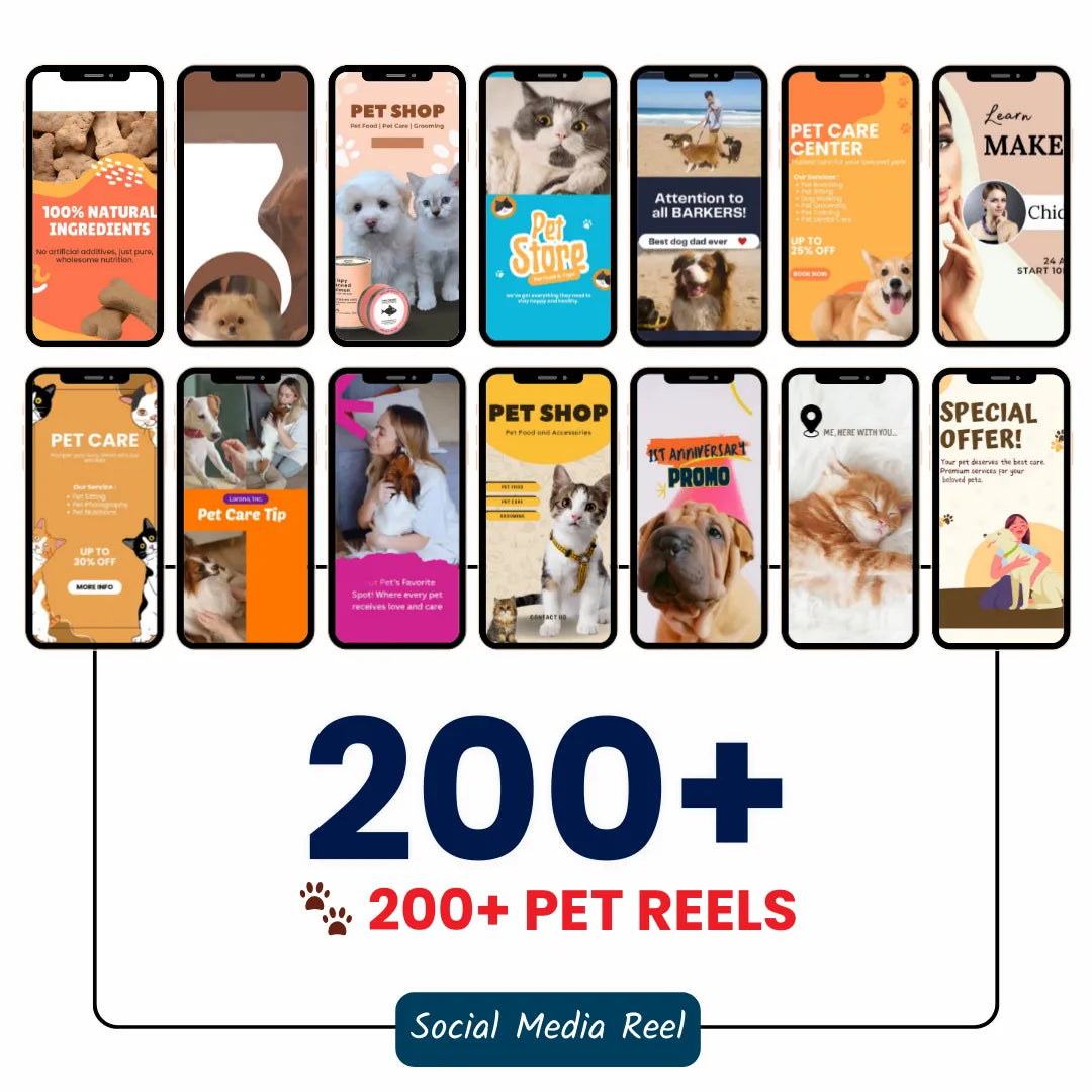🐾 200+ Pet Reels Pack (Canva Editable)