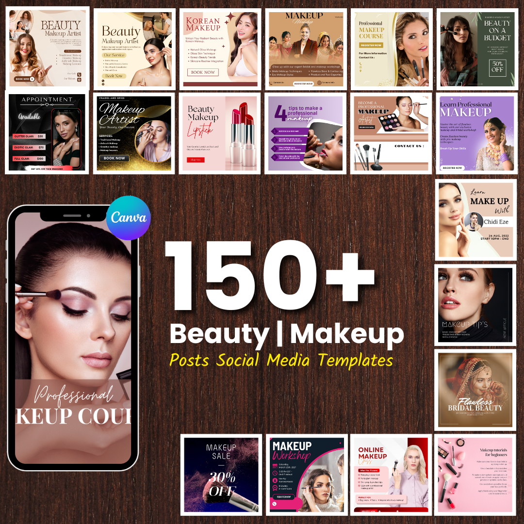 💄 150+ Beauty Social Media Posts (Canva Editable)