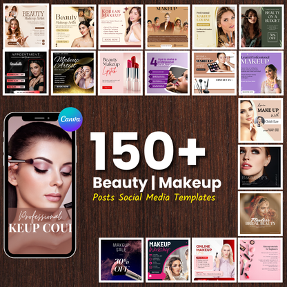 💄 150+ Beauty Social Media Posts (Canva Editable)