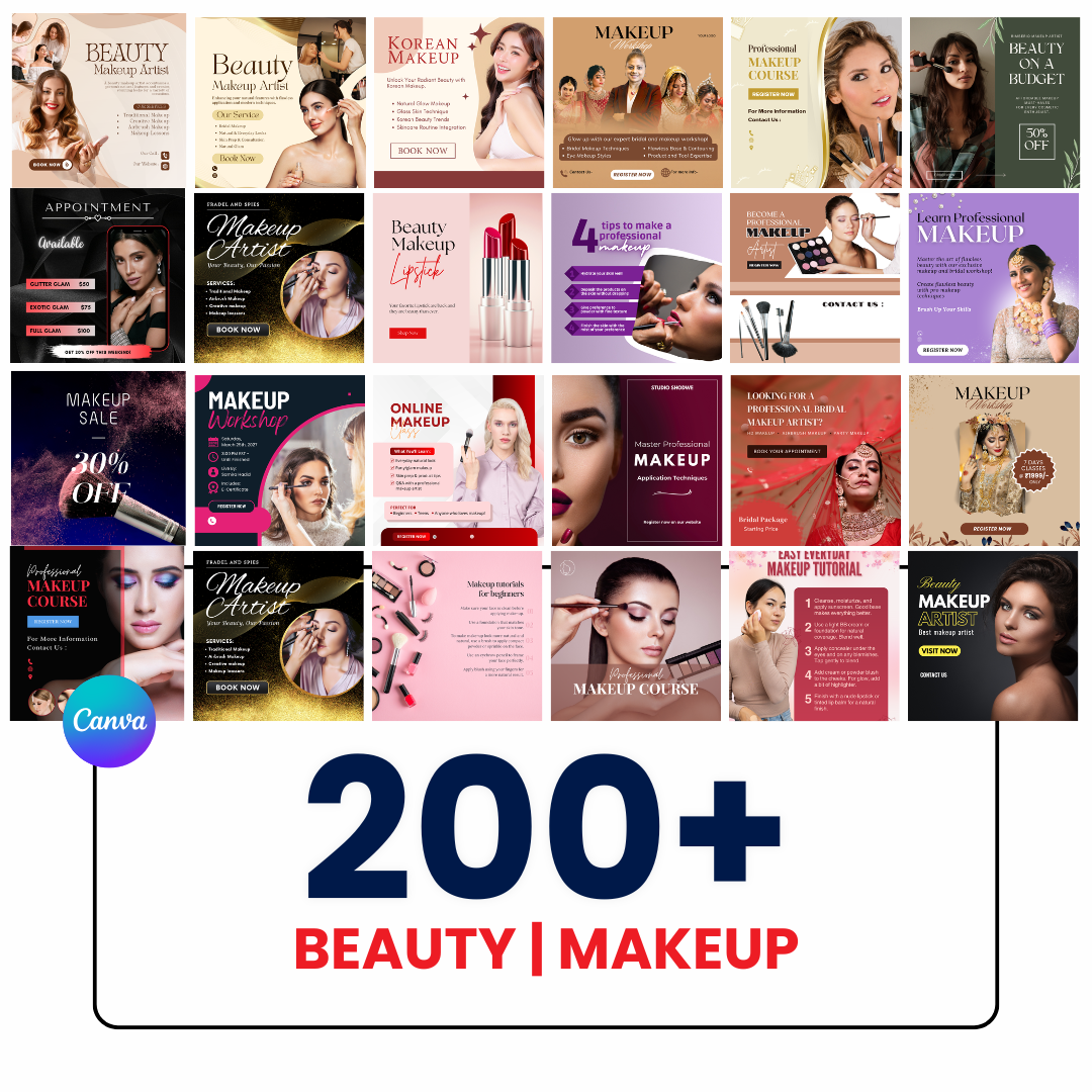 💄 150+ Beauty Social Media Posts (Canva Editable)