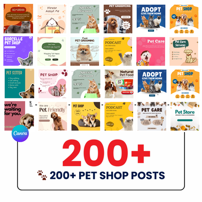 🐾 200+ Pet Shop Posts (Canva Editable)