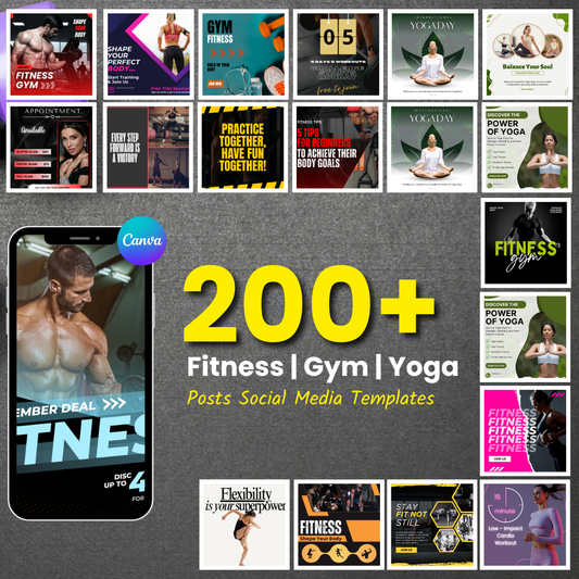 🔥 200+ Fitness | Gym | Yoga Posts (Canva Editable)