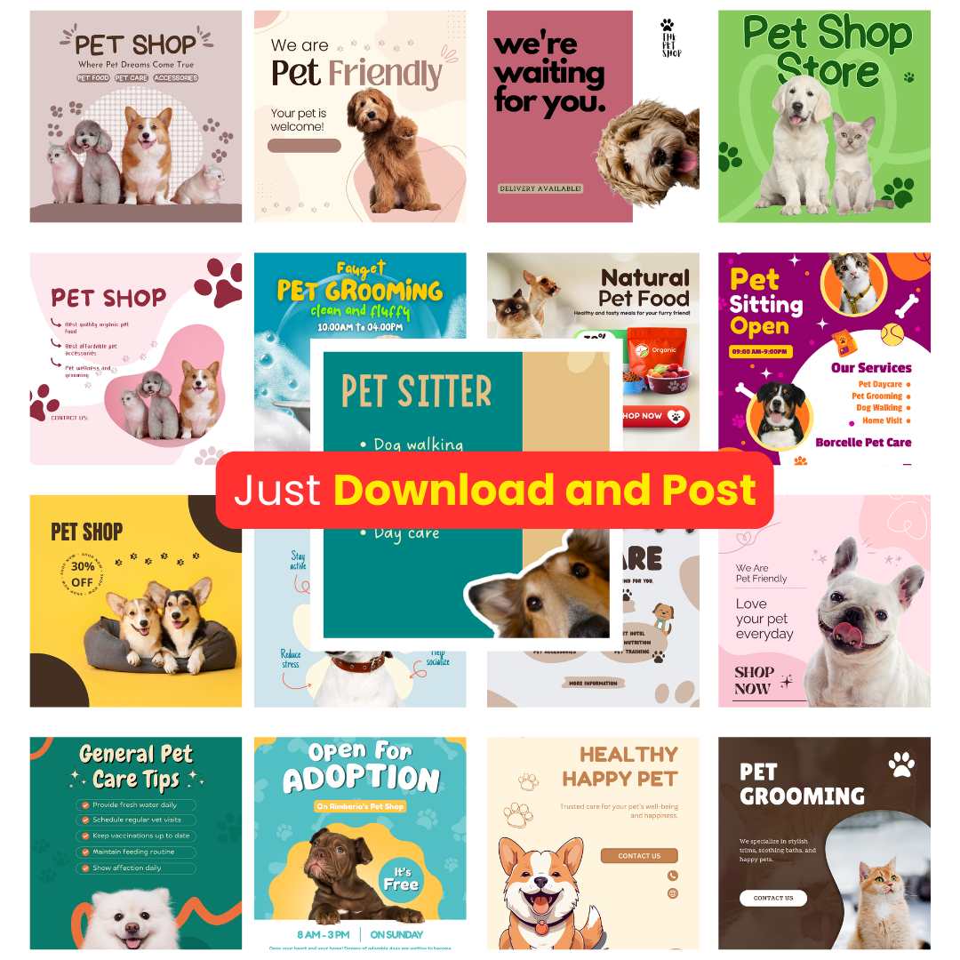 🐾 200+ Pet Shop Posts (Canva Editable)