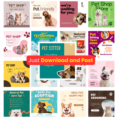 🐾 200+ Pet Shop Posts (Canva Editable)