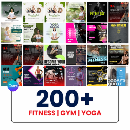 🔥 200+ Fitness | Gym | Yoga Posts (Canva Editable)