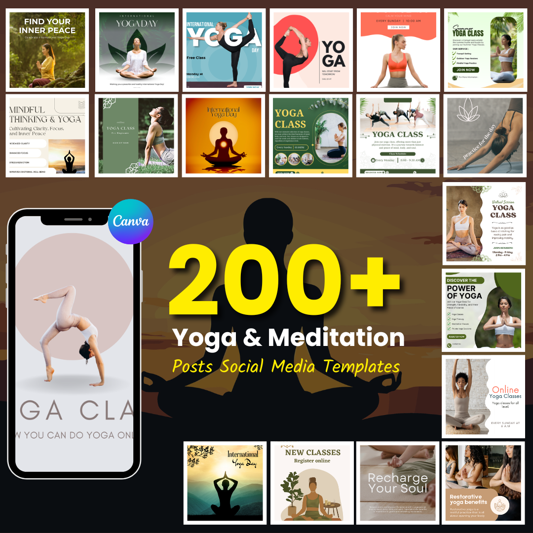 🧘♀️ 200+ Yoga & Meditation Posts (Canva Editable)