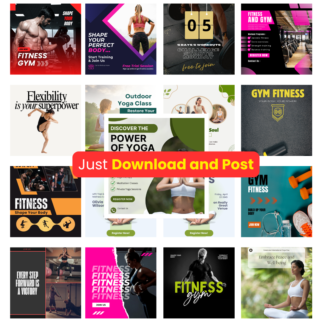 🔥 200+ Fitness | Gym | Yoga Posts (Canva Editable)
