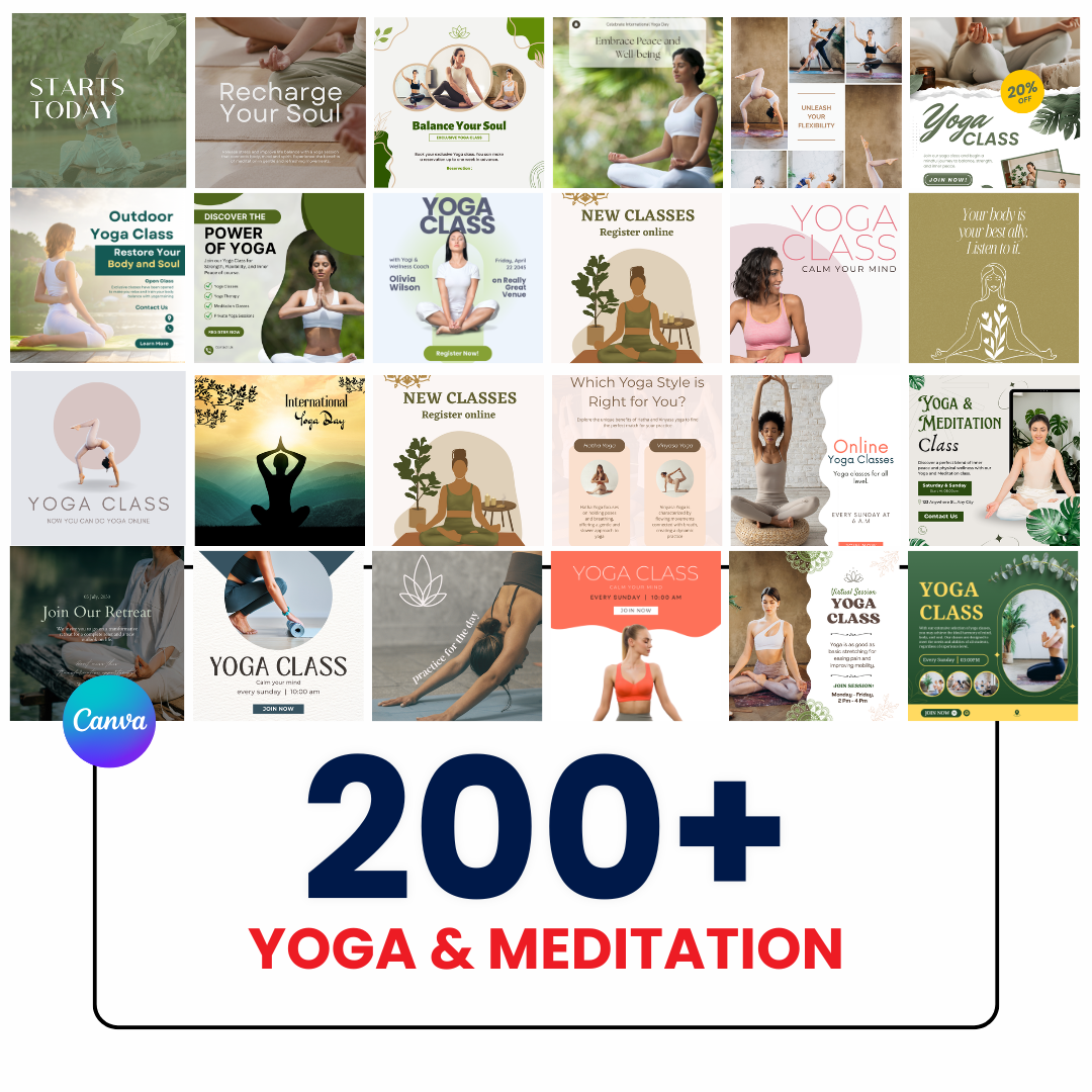 🧘♀️ 200+ Yoga & Meditation Posts (Canva Editable)