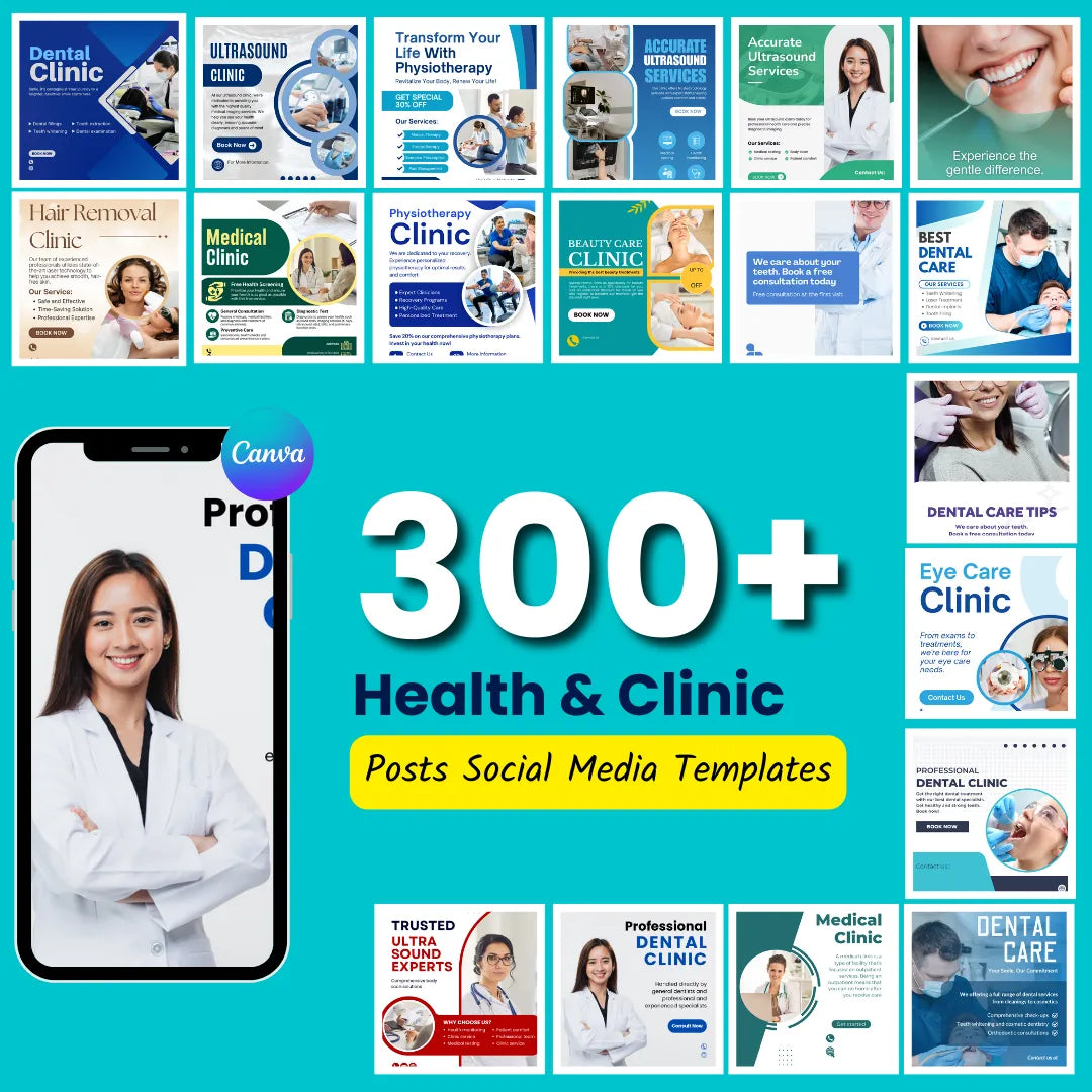 300+ Health & Clinic Social Media Posts (Canva Editable)