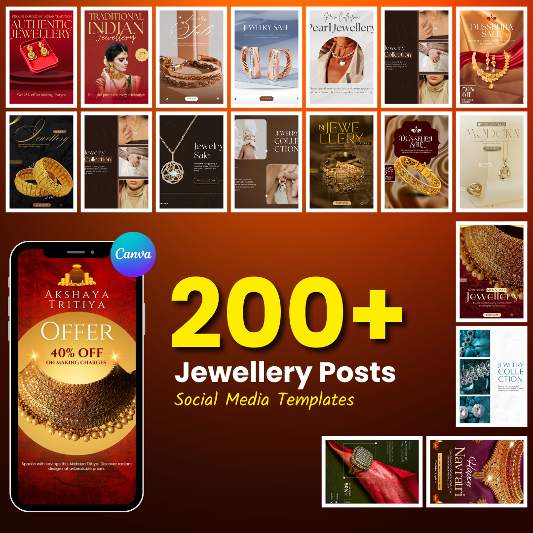 💎 200+ Jewellery Social Media Posts (Canva Editable)