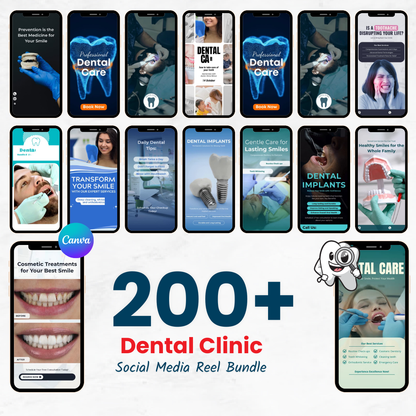 🦷 200+ Dental Reels Bundle (Editable Canva Videos)